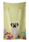 Easter Eggs Mastiff Brindle White Kitchen Towel Velour Plush Front and Cotton Loop Back Machine Washable