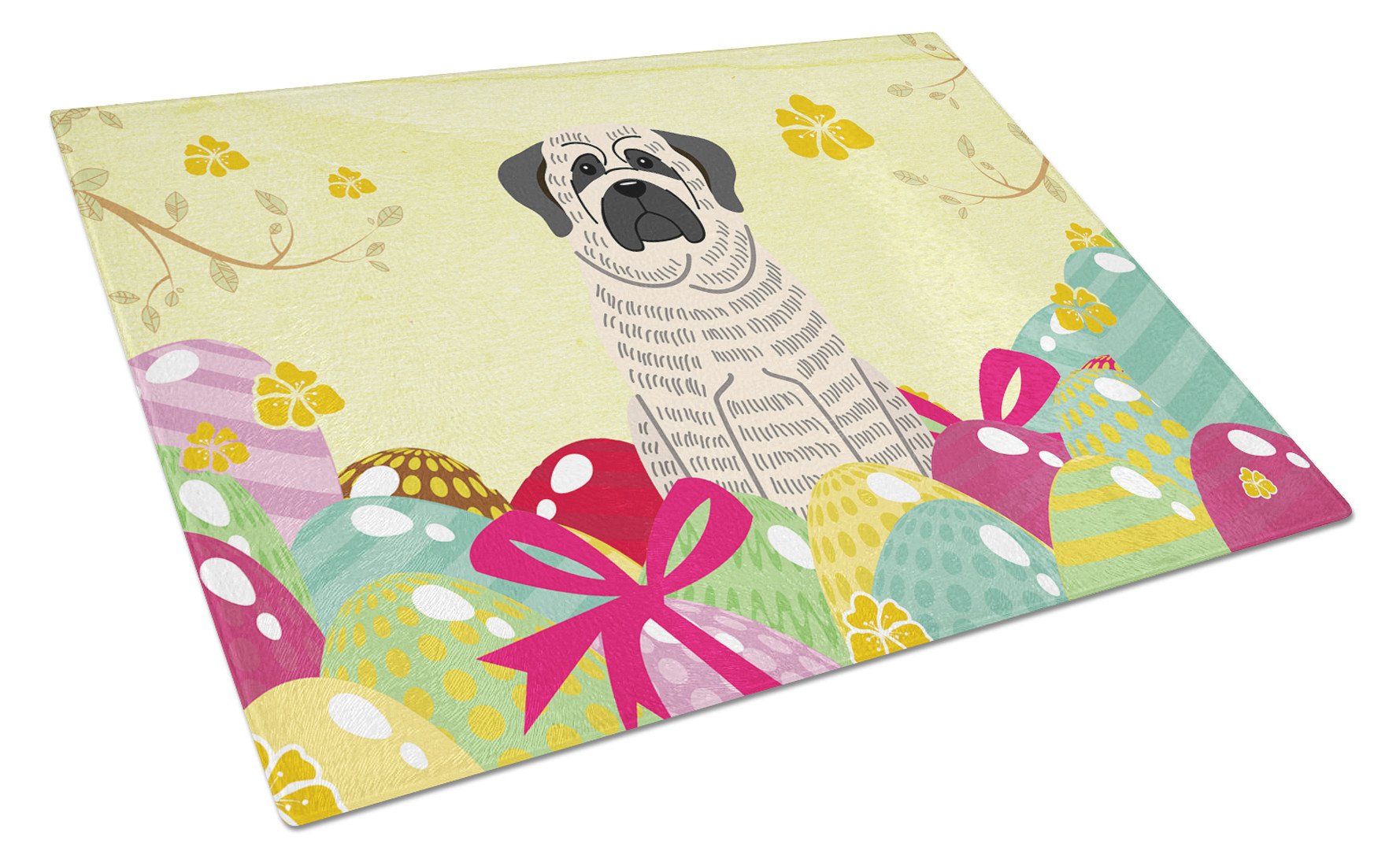 Easter Eggs Mastiff Brindle White Cutting Board Tempered Glass Kitchen Cutting Surface, Heat Resistant Chopping, Non-Slip Feet, Food Prep & Serving