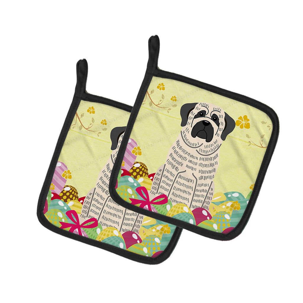 Easter Eggs Mastiff Brindle White Pot Holder Set of 2 Heat Resistant Quilted Hot Pads 7.5 x 7.5 Inch, Insulated Kitchen Trivets for Cooking & Baking
