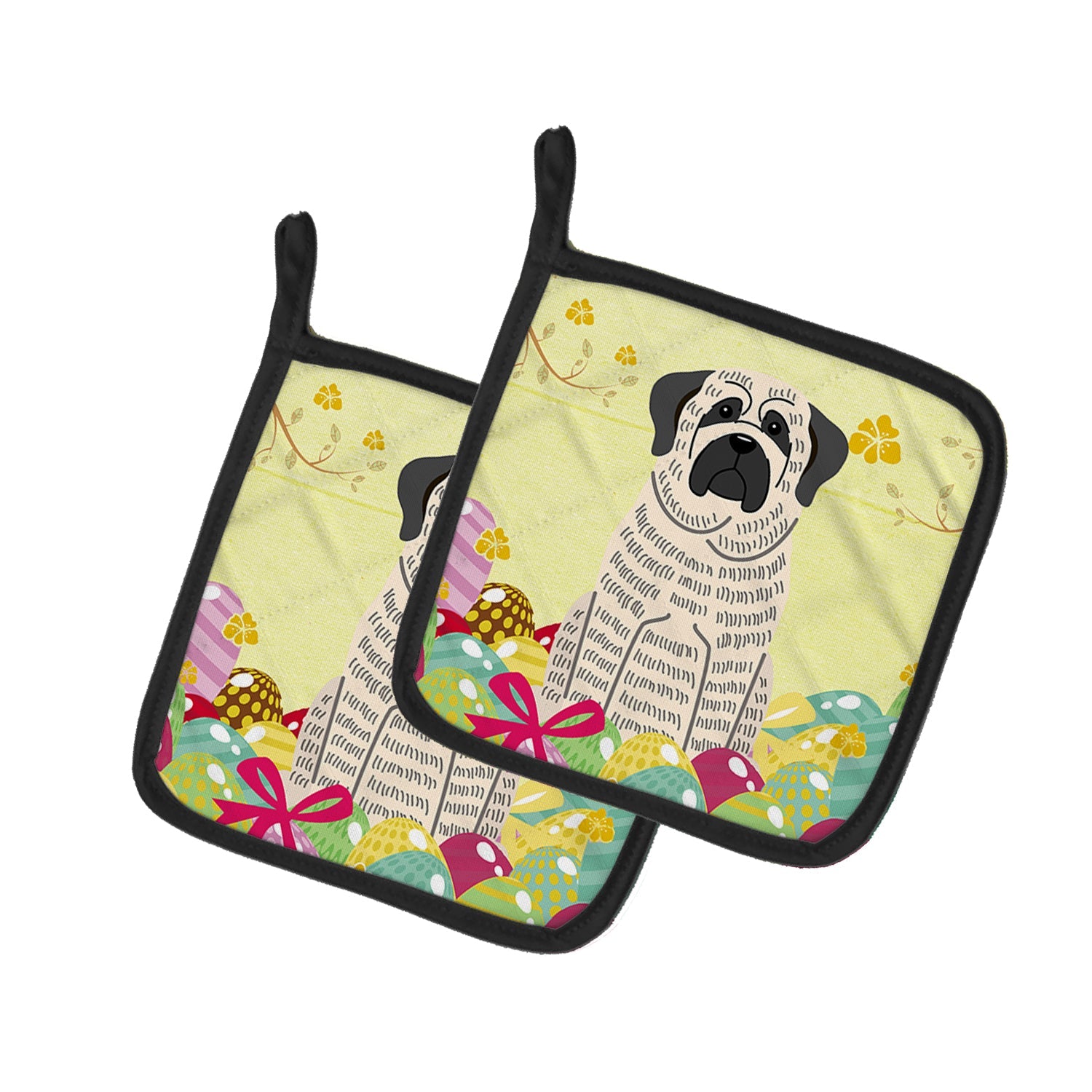 Easter Eggs Mastiff Brindle White Pot Holder Set of 2 Heat Resistant Quilted Hot Pads 7.5 x 7.5 Inch, Insulated Kitchen Trivets for Cooking & Baking