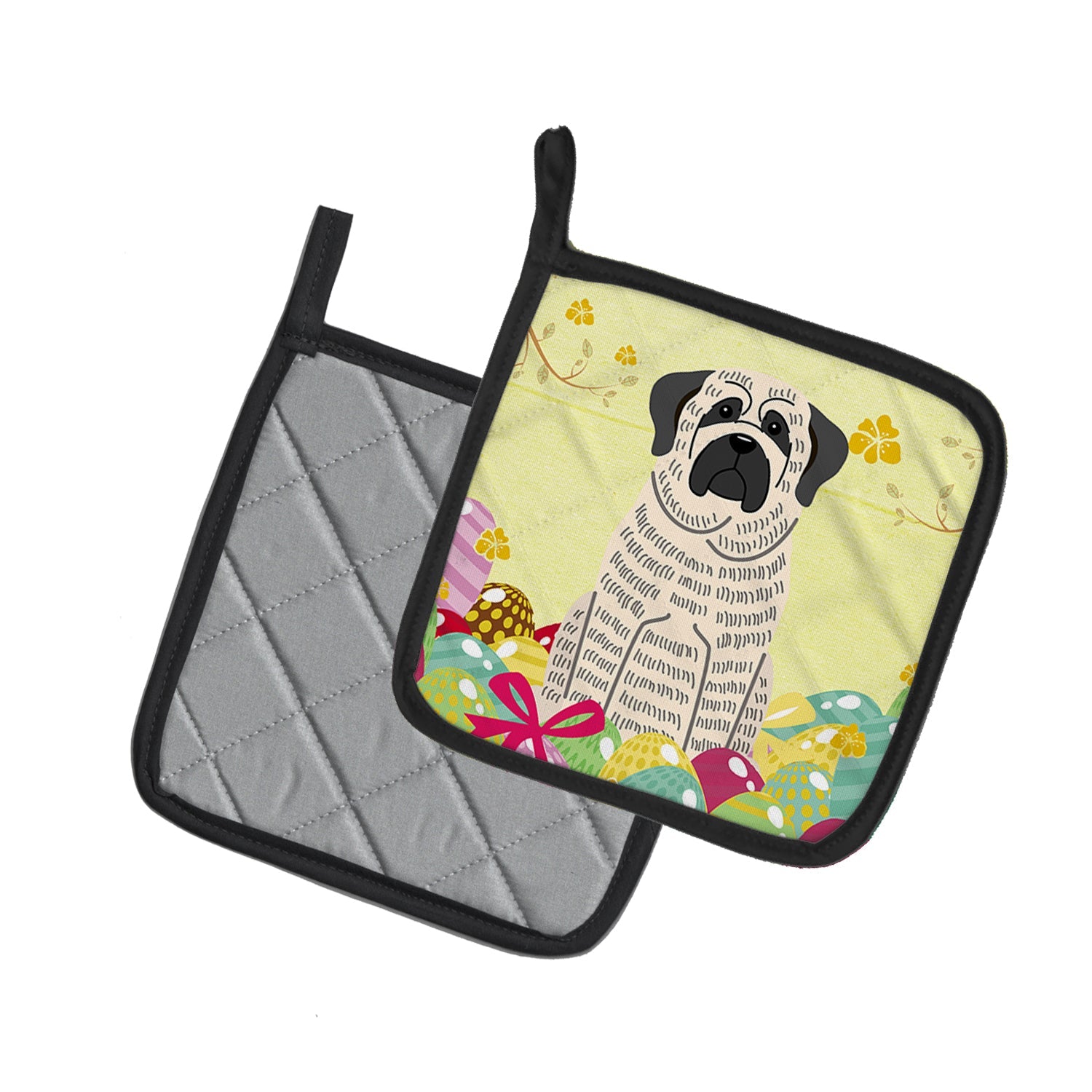 Easter Eggs Mastiff Brindle White Pot Holder Set of 2 Heat Resistant Quilted Hot Pads 7.5 x 7.5 Inch, Insulated Kitchen Trivets for Cooking & Baking