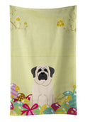 Easter Eggs Mastiff White Kitchen Towel Velour Plush Front and Cotton Loop Back Machine Washable
