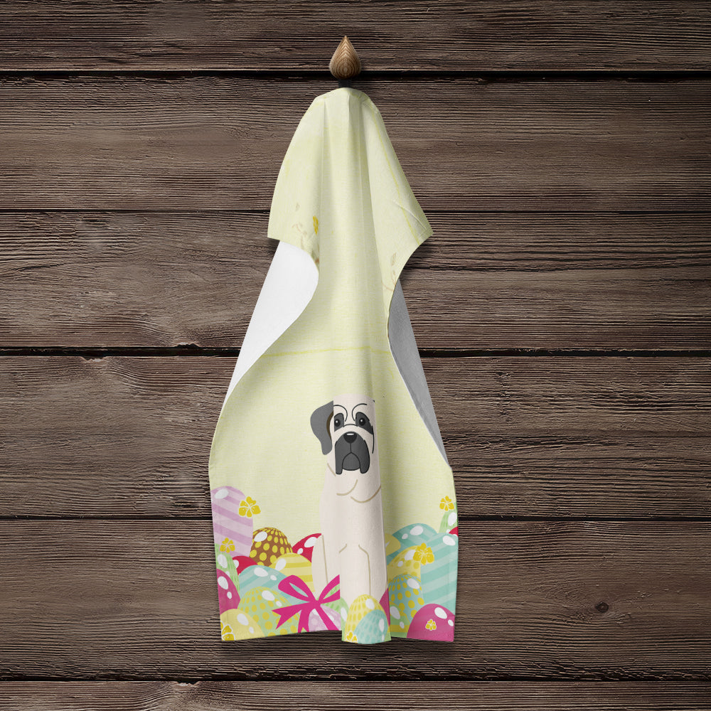 Easter Eggs Mastiff White Kitchen Towel Velour Plush Front and Cotton Loop Back Machine Washable