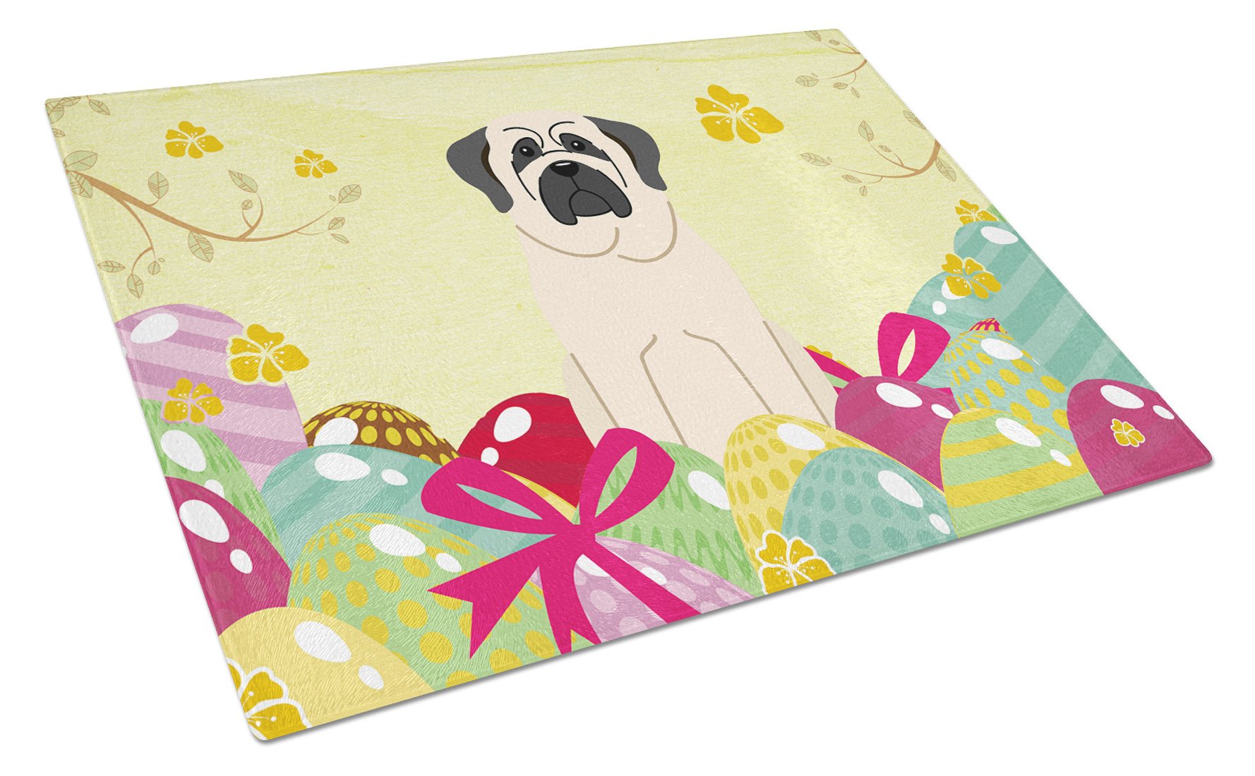 Easter Eggs Mastiff White Cutting Board Tempered Glass Kitchen Cutting Surface, Heat Resistant Chopping, Non-Slip Feet, Food Prep & Serving