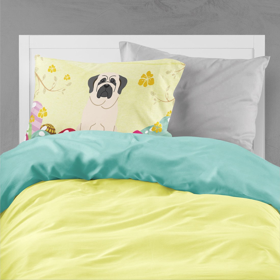 Easter Eggs Mastiff White Standard Pillowcase Lightweight Super Soft Easy Care Decorative Artwork Pillowcase, Standard