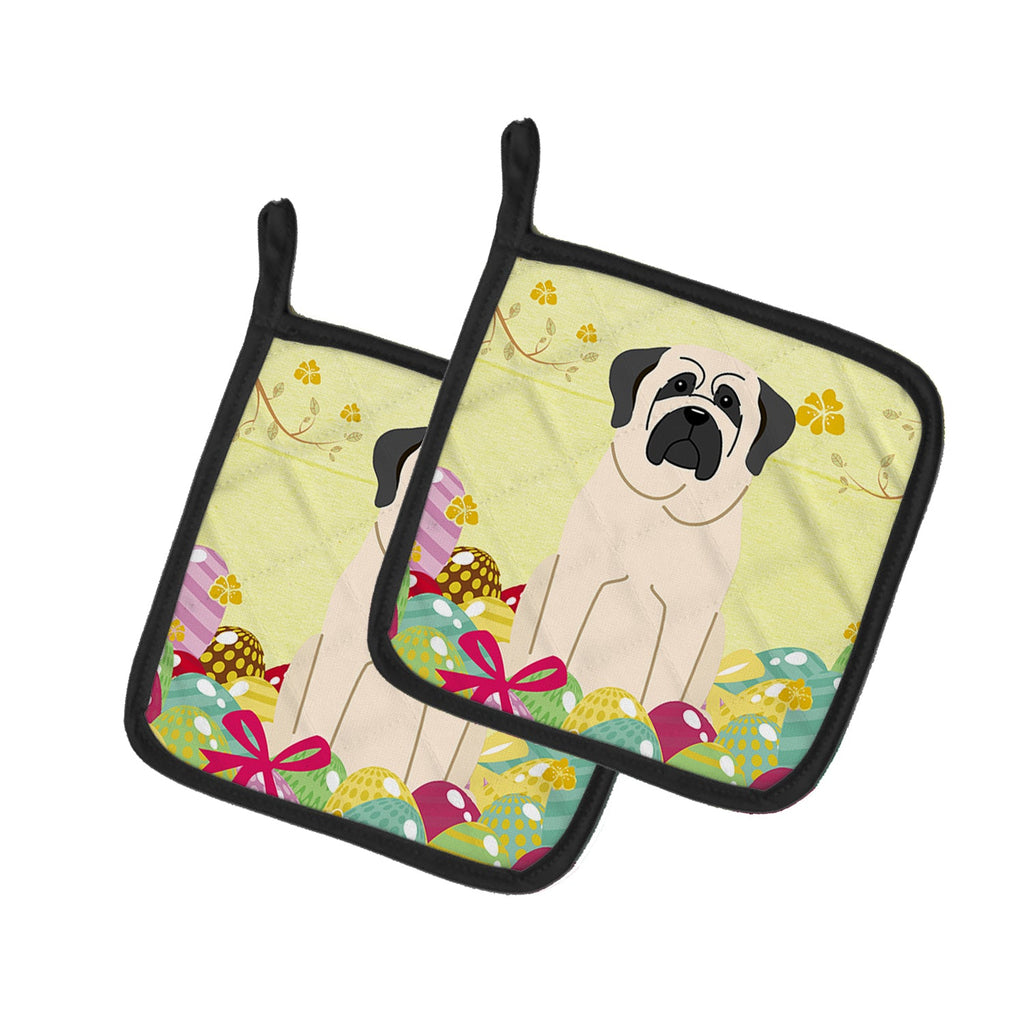 Easter Eggs Mastiff White Pot Holder Set of 2 Heat Resistant Quilted Hot Pads 7.5 x 7.5 Inch, Insulated Kitchen Trivets for Cooking & Baking