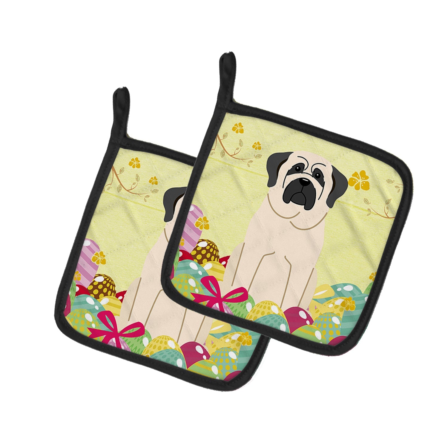 Easter Eggs Mastiff White Pot Holder Set of 2 Heat Resistant Quilted Hot Pads 7.5 x 7.5 Inch, Insulated Kitchen Trivets for Cooking & Baking
