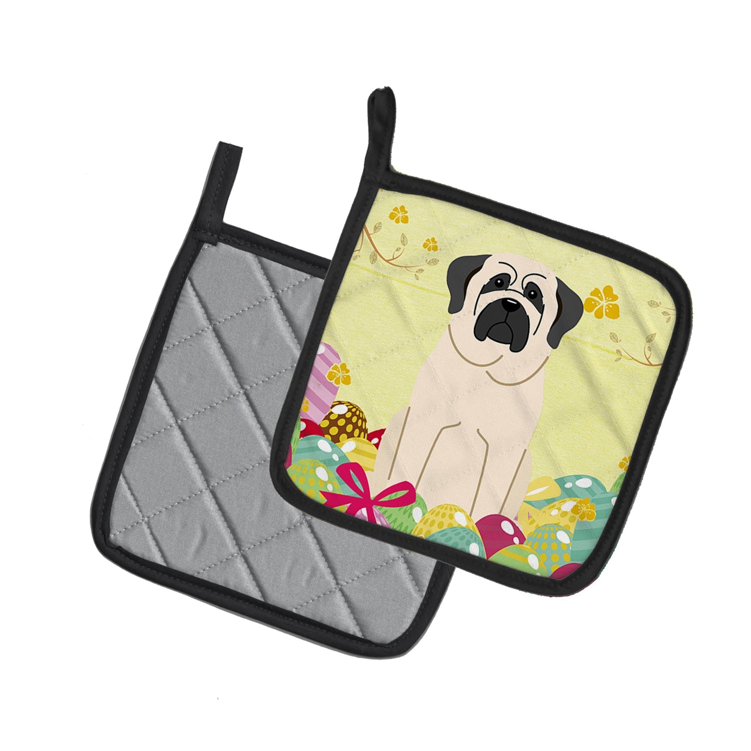 Easter Eggs Mastiff White Pot Holder Set of 2 Heat Resistant Quilted Hot Pads 7.5 x 7.5 Inch, Insulated Kitchen Trivets for Cooking & Baking