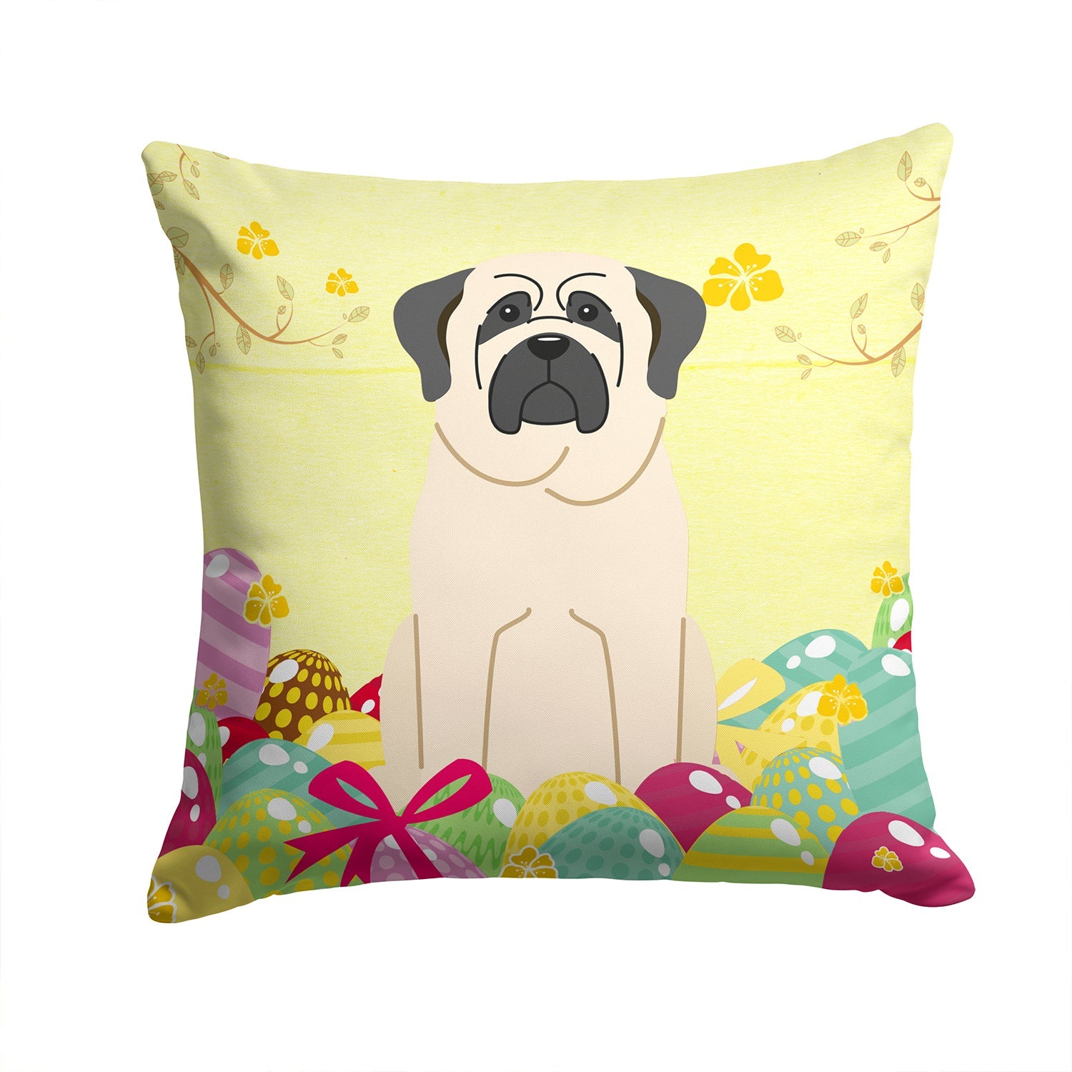 Easter Eggs Mastiff White Decorative Throw Pillow 14x14 Indoor Outdoor Accent Cushion, Fabric Cover with Insert for Sofa, Bed, Porch & Living Room