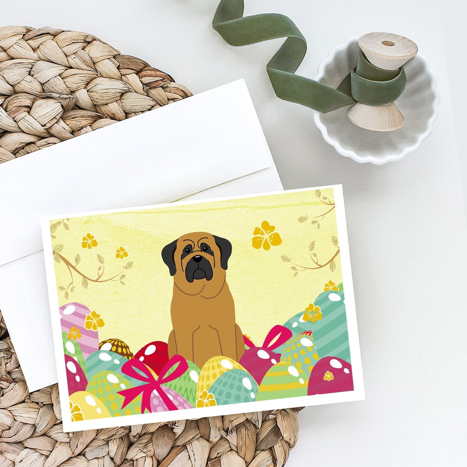 Easter Eggs Mastiff Greeting Cards Pack of 8 Blank Cards with Envelopes Whimsical A7 Size 5x7