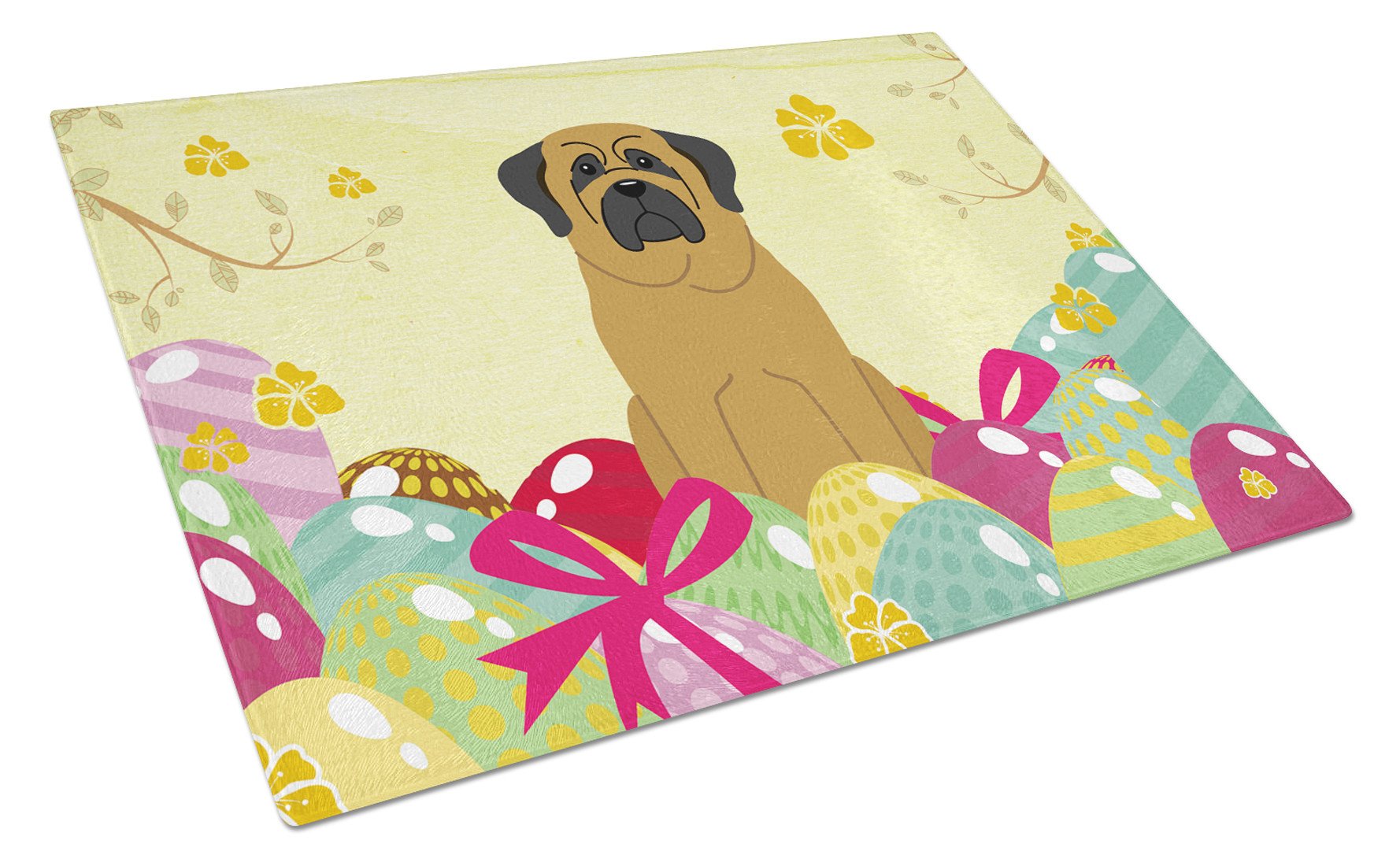 Easter Eggs Mastiff Cutting Board Tempered Glass Kitchen Cutting Surface, Heat Resistant Chopping, Non-Slip Feet, Food Prep & Serving