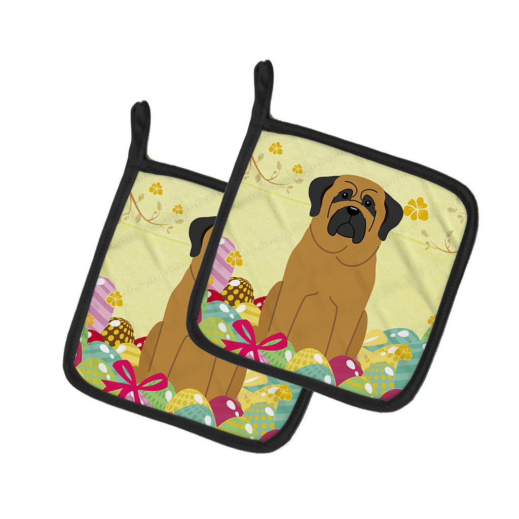 Easter Eggs Mastiff Pot Holder Set of 2 Heat Resistant Quilted Hot Pads 7.5 x 7.5 Inch, Insulated Kitchen Trivets for Cooking & Baking