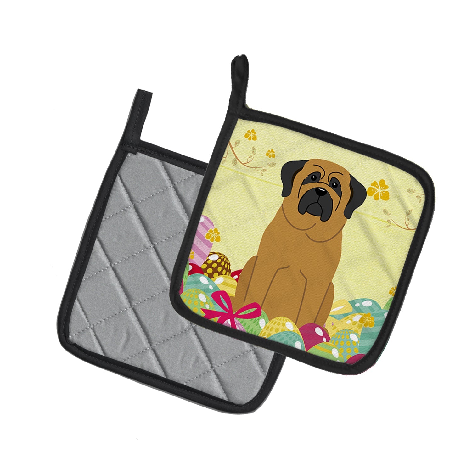 Easter Eggs Mastiff Pot Holder Set of 2 Heat Resistant Quilted Hot Pads 7.5 x 7.5 Inch, Insulated Kitchen Trivets for Cooking & Baking