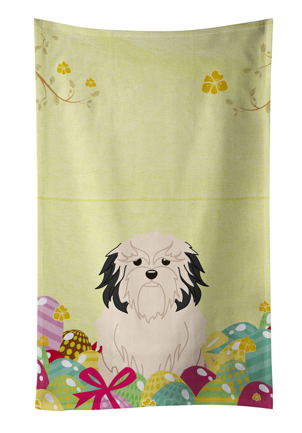 Easter Eggs Lowchen Kitchen Towel Velour Plush Front and Cotton Loop Back Machine Washable