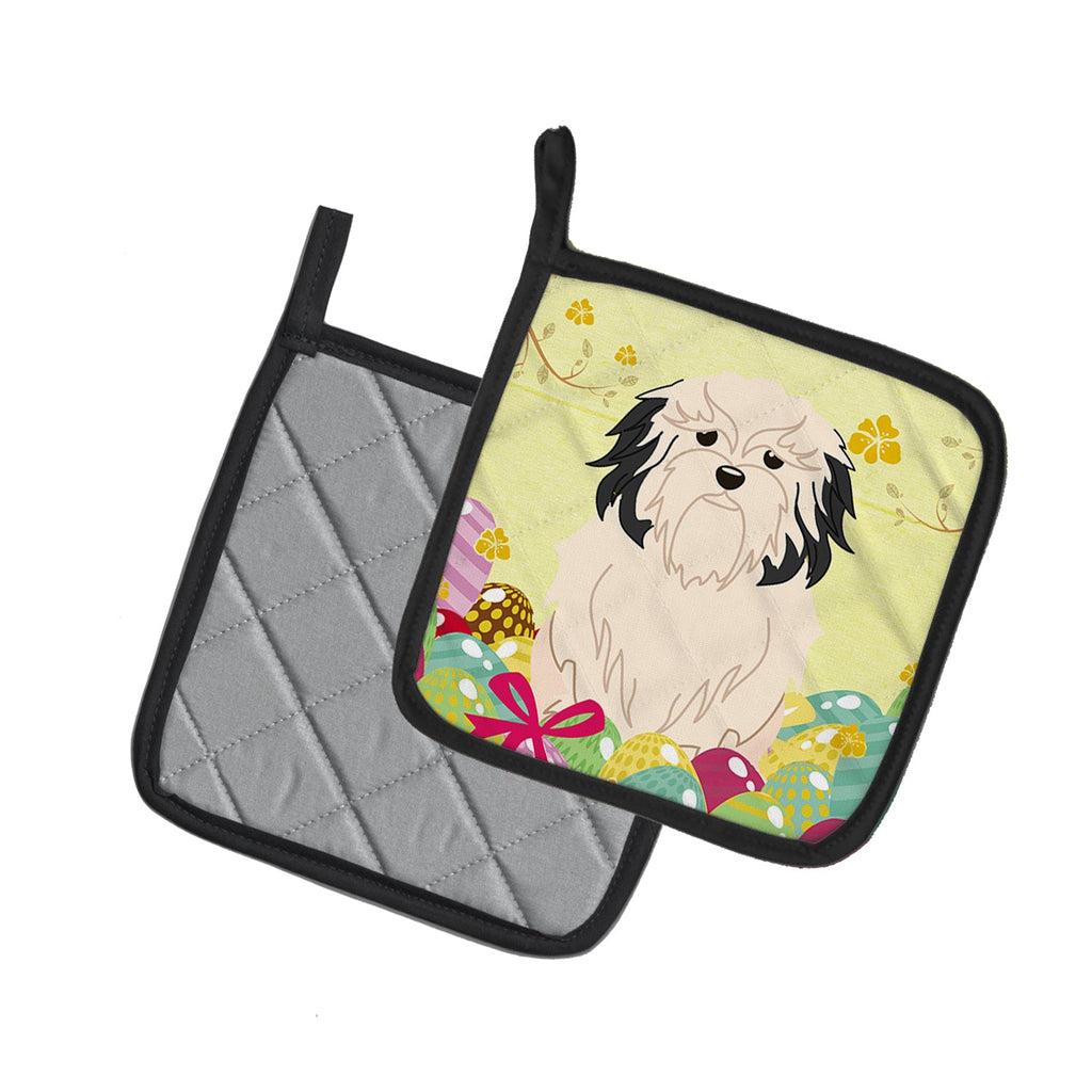 Easter Eggs Lowchen Pot Holder Set of 2 Heat Resistant Quilted Hot Pads 7.5 x 7.5 Inch, Insulated Kitchen Trivets for Cooking & Baking