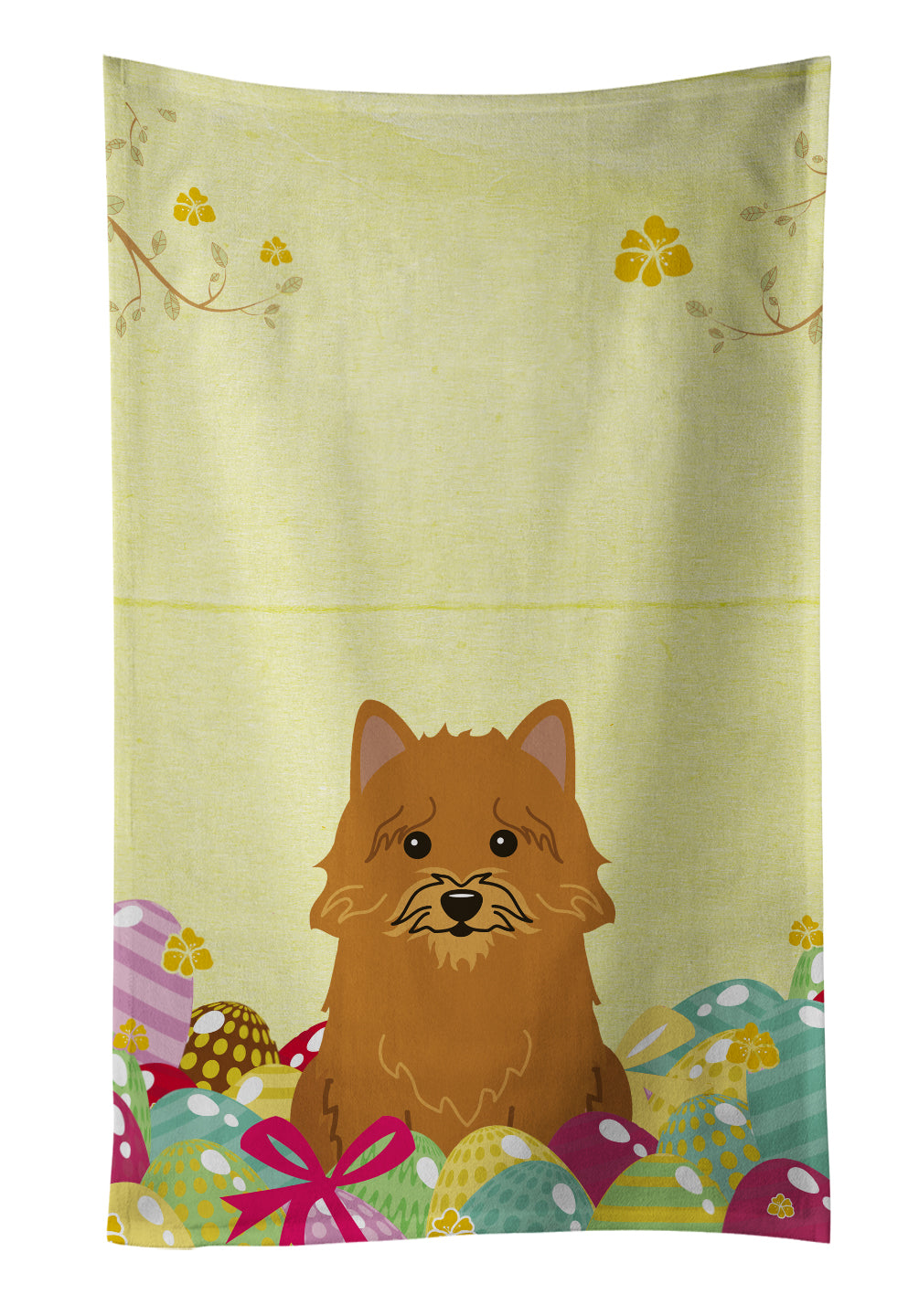 Easter Eggs Norwich Terrier Kitchen Towel Velour Plush Front and Cotton Loop Back Machine Washable