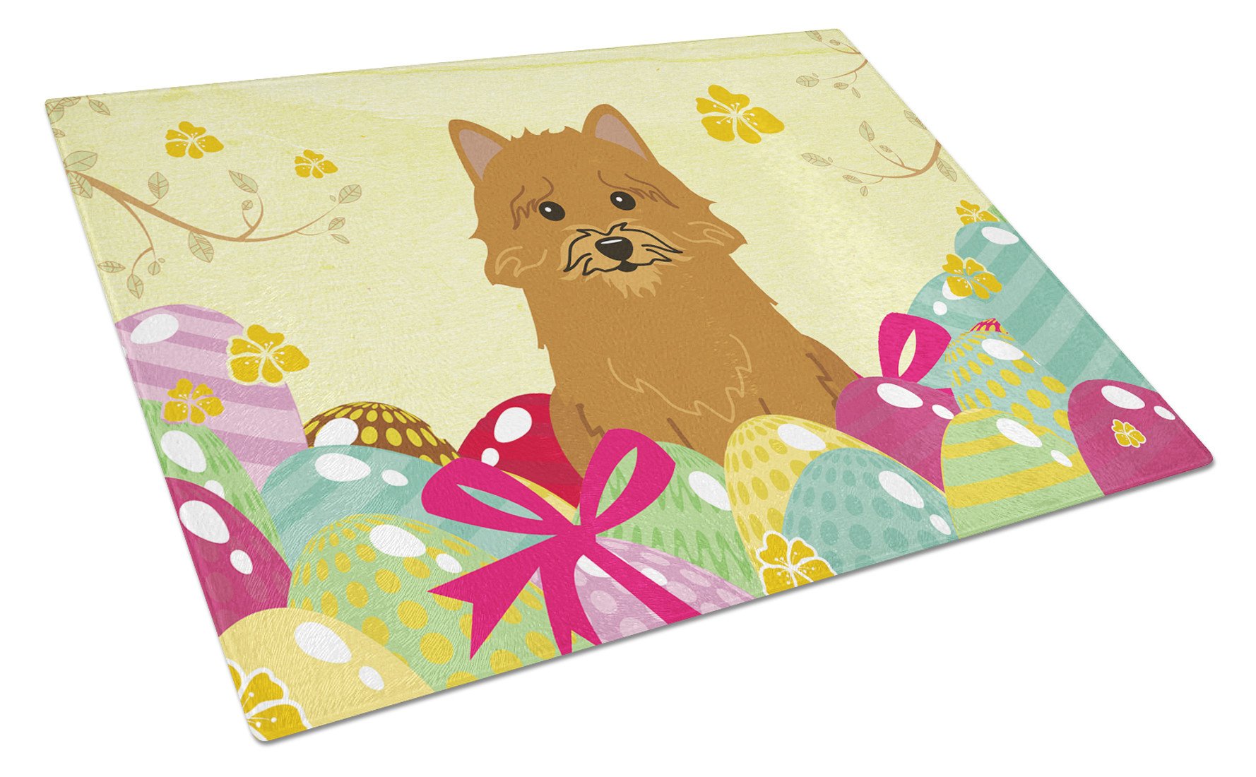 Easter Eggs Norwich Terrier Cutting Board Tempered Glass Kitchen Cutting Surface, Heat Resistant Chopping, Non-Slip Feet, Food Prep & Serving