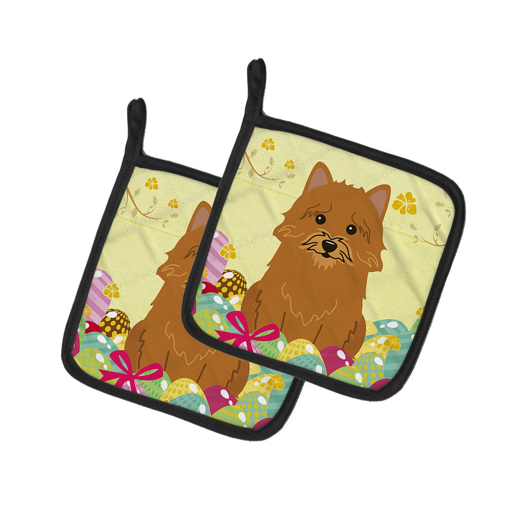 Easter Eggs Norwich Terrier Pot Holder Set of 2 Heat Resistant Quilted Hot Pads 7.5 x 7.5 Inch, Insulated Kitchen Trivets for Cooking & Baking
