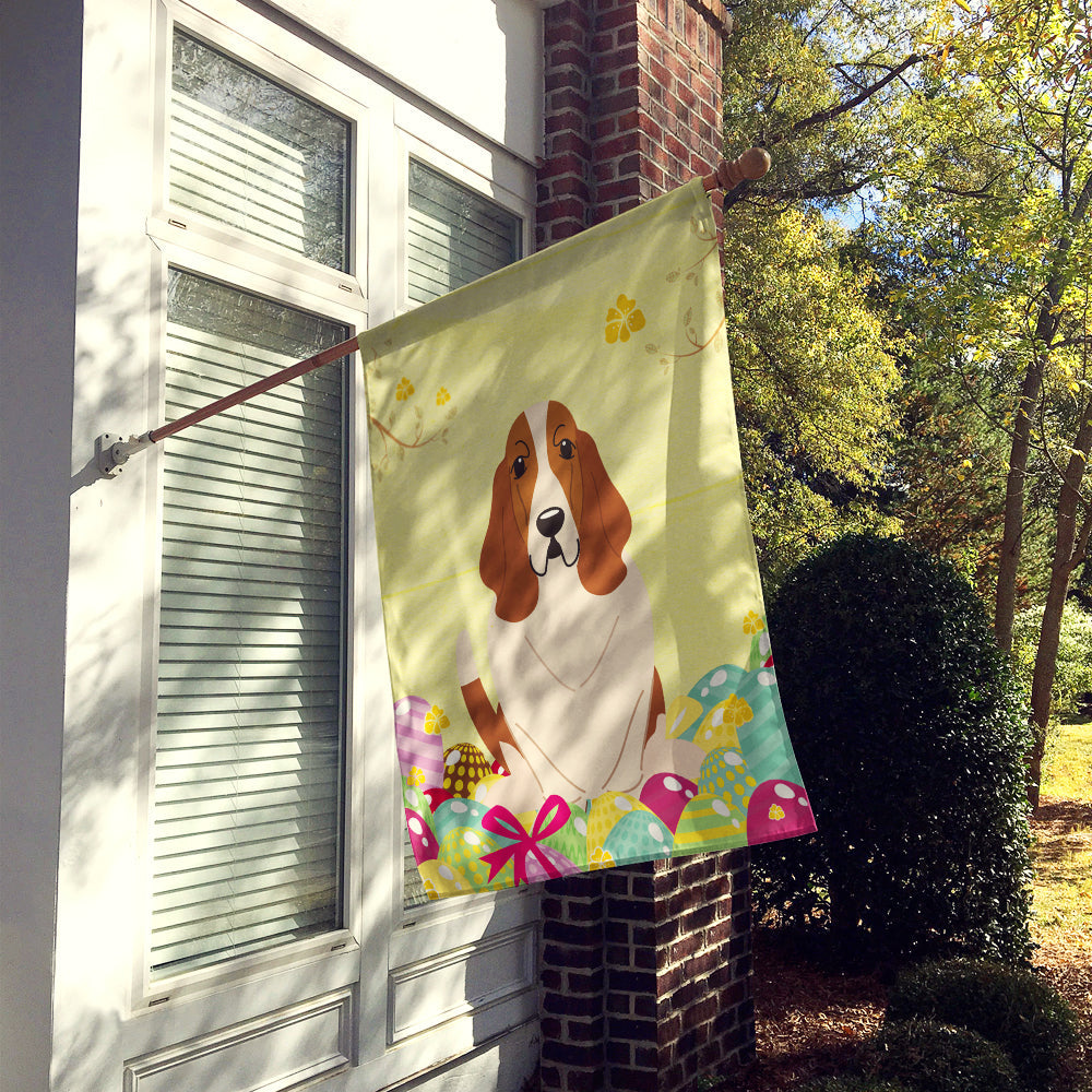 Easter Eggs Basset Hound House Flag 28x40 Porch Sleeve Pole Decorative Outside Yard Banner Artwork Wall Hanging, Polyester