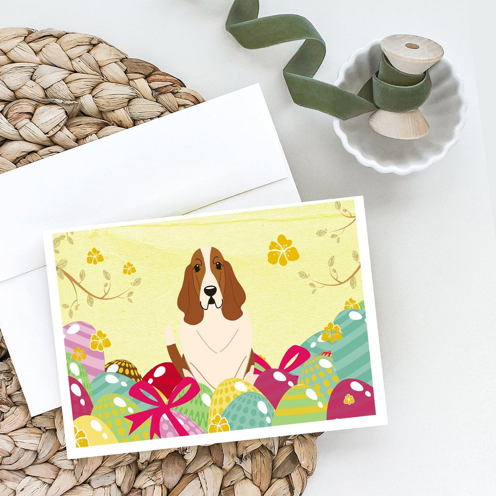 Easter Eggs Basset Hound Greeting Cards Pack of 8 Blank Cards with Envelopes Whimsical A7 Size 5x7