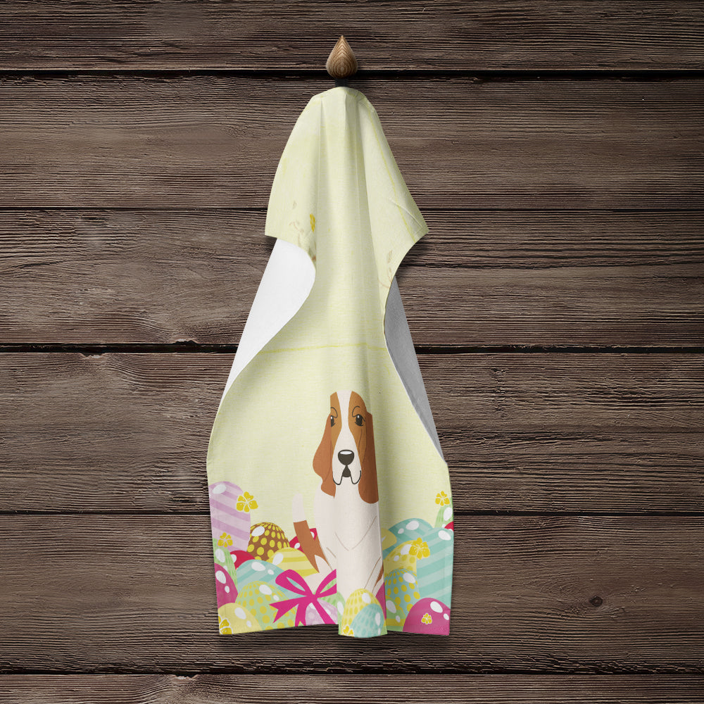 Easter Eggs Basset Hound Kitchen Towel Velour Plush Front and Cotton Loop Back Machine Washable