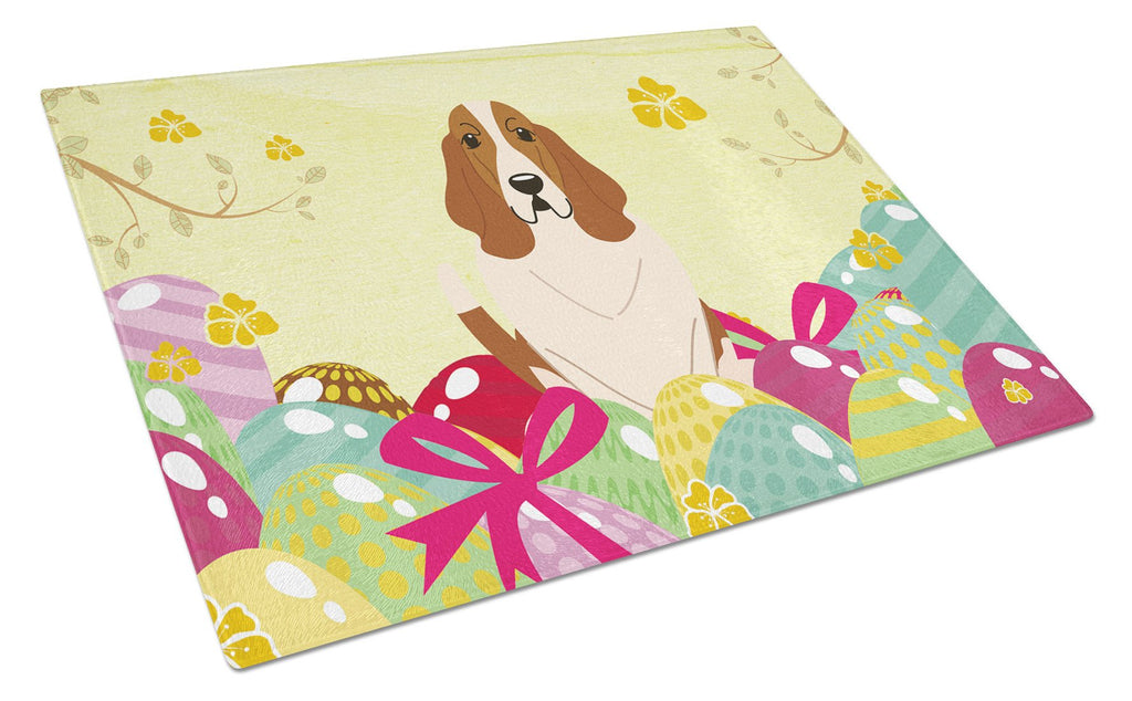 Easter Eggs Basset Hound Cutting Board Tempered Glass Kitchen Cutting Surface, Heat Resistant Chopping, Non-Slip Feet, Food Prep & Serving