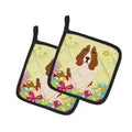 Easter Eggs Basset Hound Pot Holder Set of 2 Heat Resistant Quilted Hot Pads 7.5 x 7.5 Inch, Insulated Kitchen Trivets for Cooking & Baking