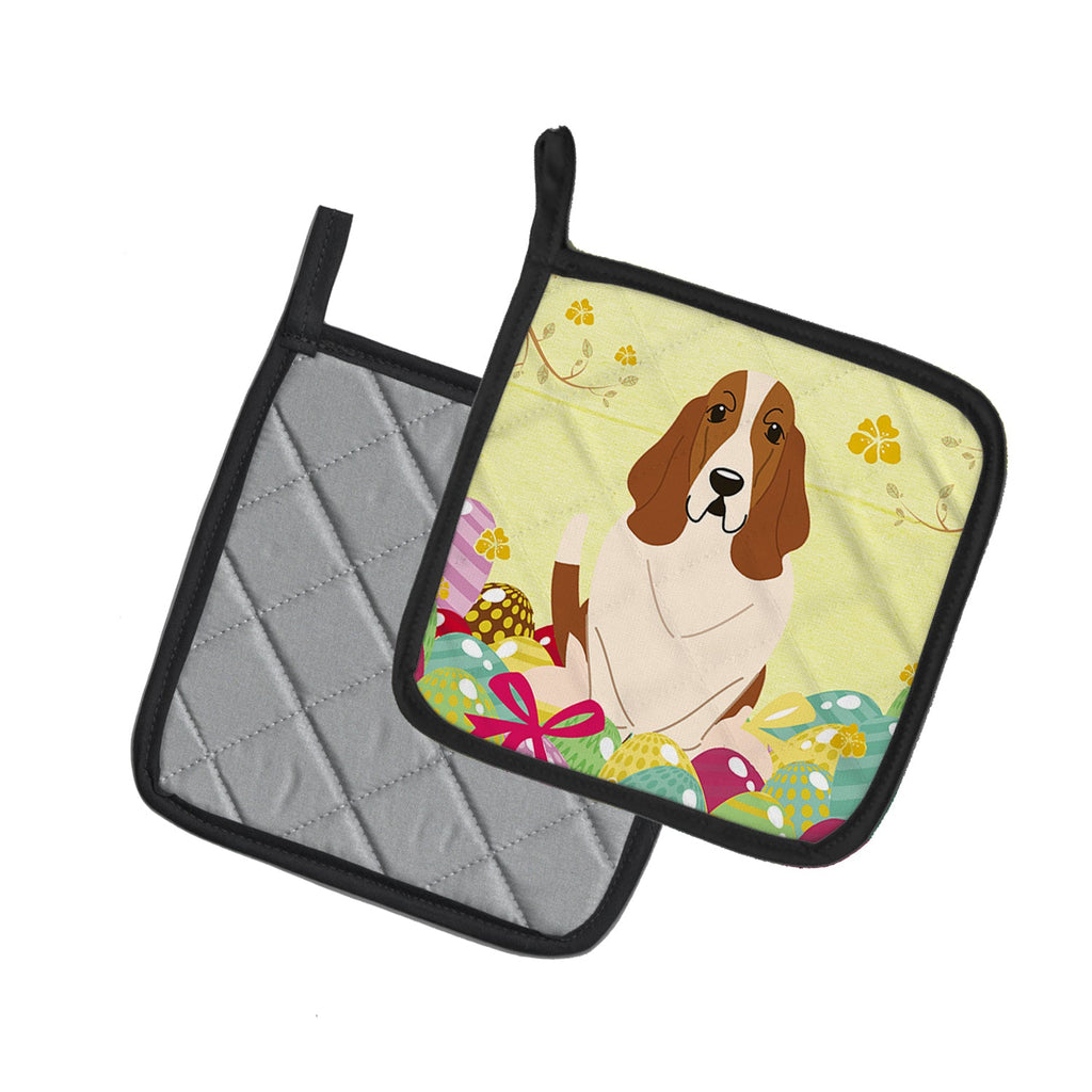 Easter Eggs Basset Hound Pot Holder Set of 2 Heat Resistant Quilted Hot Pads 7.5 x 7.5 Inch, Insulated Kitchen Trivets for Cooking & Baking