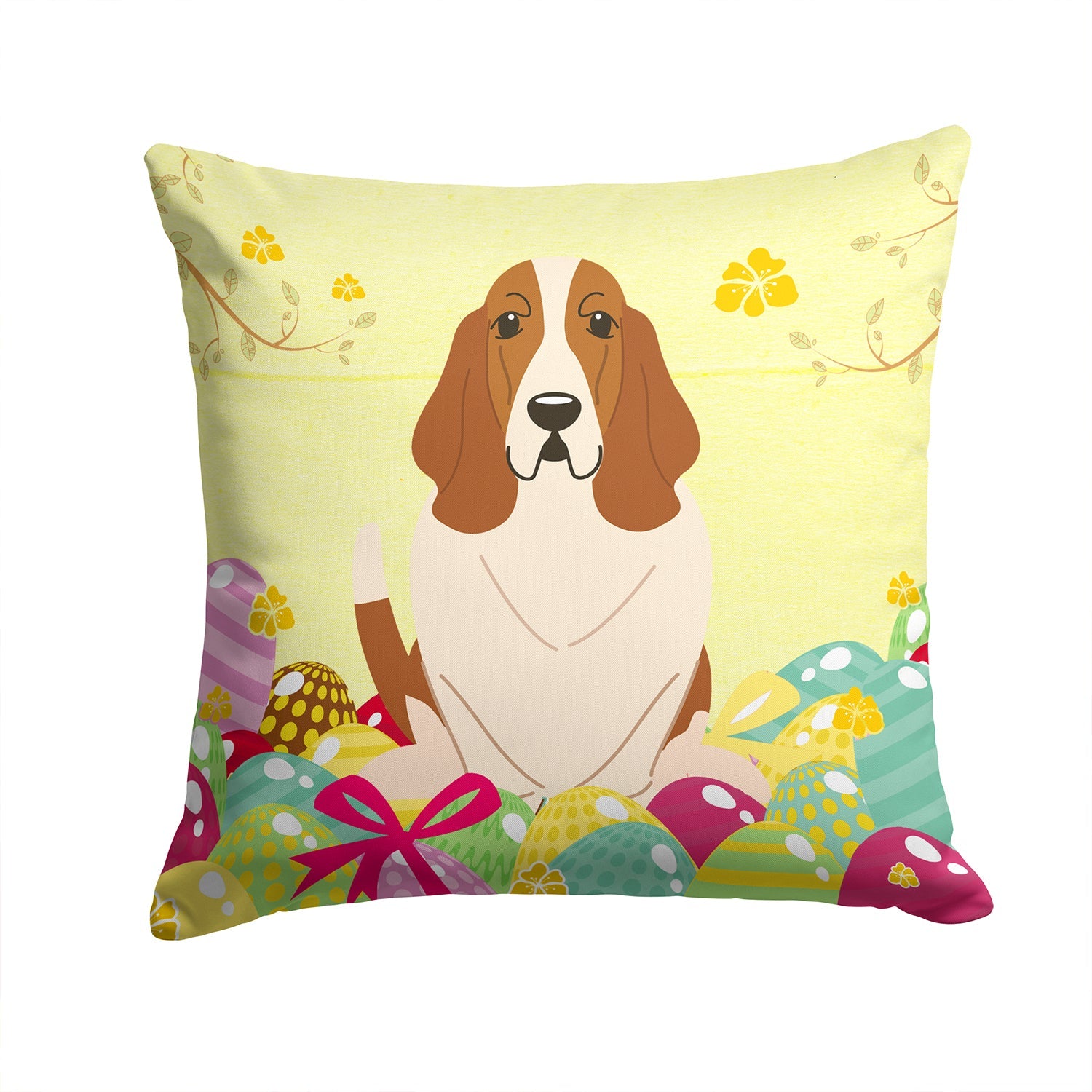Easter Eggs Basset Hound Decorative Throw Pillow 14x14 Indoor Outdoor Accent Cushion, Fabric Cover with Insert for Sofa, Bed, Porch & Living Room