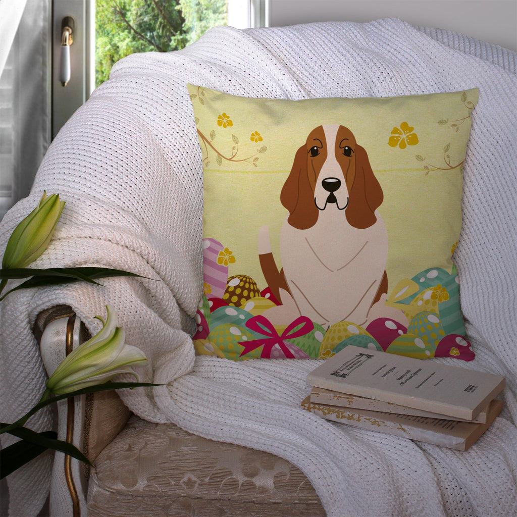 Easter Eggs Basset Hound Decorative Throw Pillow 14x14 Indoor Outdoor Accent Cushion, Fabric Cover with Insert for Sofa, Bed, Porch & Living Room