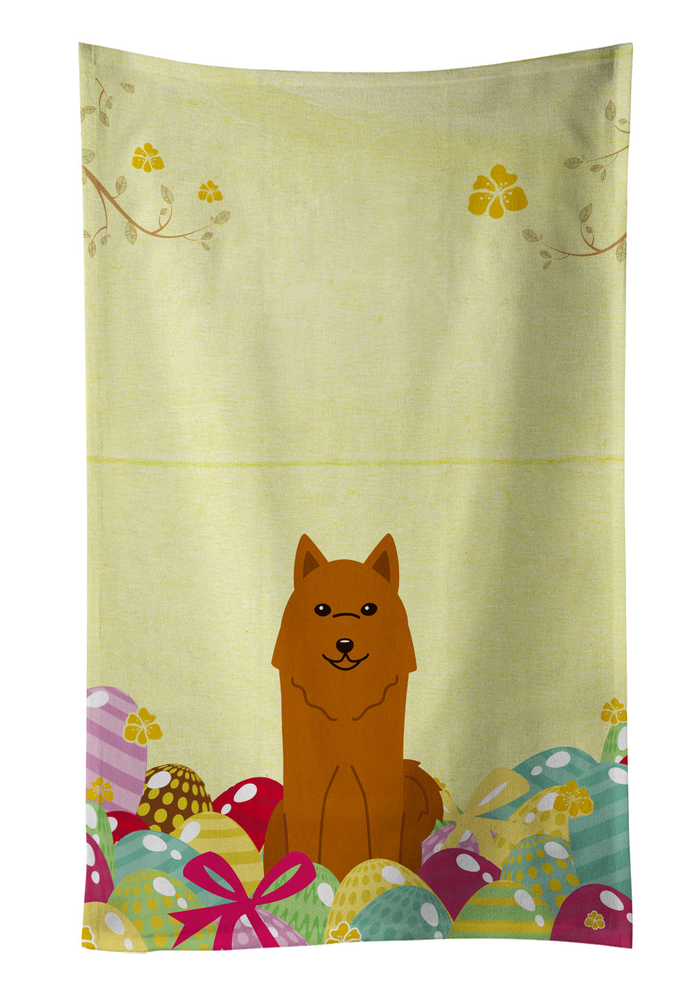 Easter Eggs Karelian Bear Dog Kitchen Towel Velour Plush Front and Cotton Loop Back Machine Washable