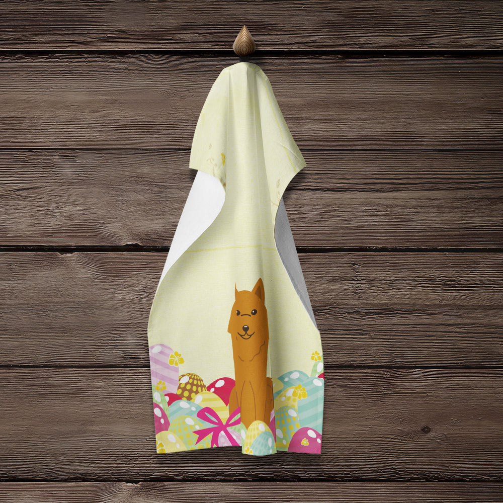 Easter Eggs Karelian Bear Dog Kitchen Towel Velour Plush Front and Cotton Loop Back Machine Washable