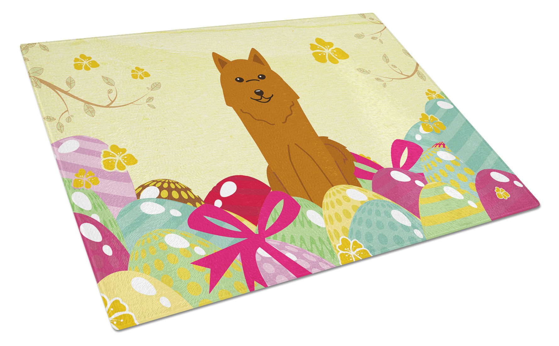Easter Eggs Karelian Bear Dog Cutting Board Tempered Glass Kitchen Cutting Surface, Heat Resistant Chopping, Non-Slip Feet, Food Prep & Serving