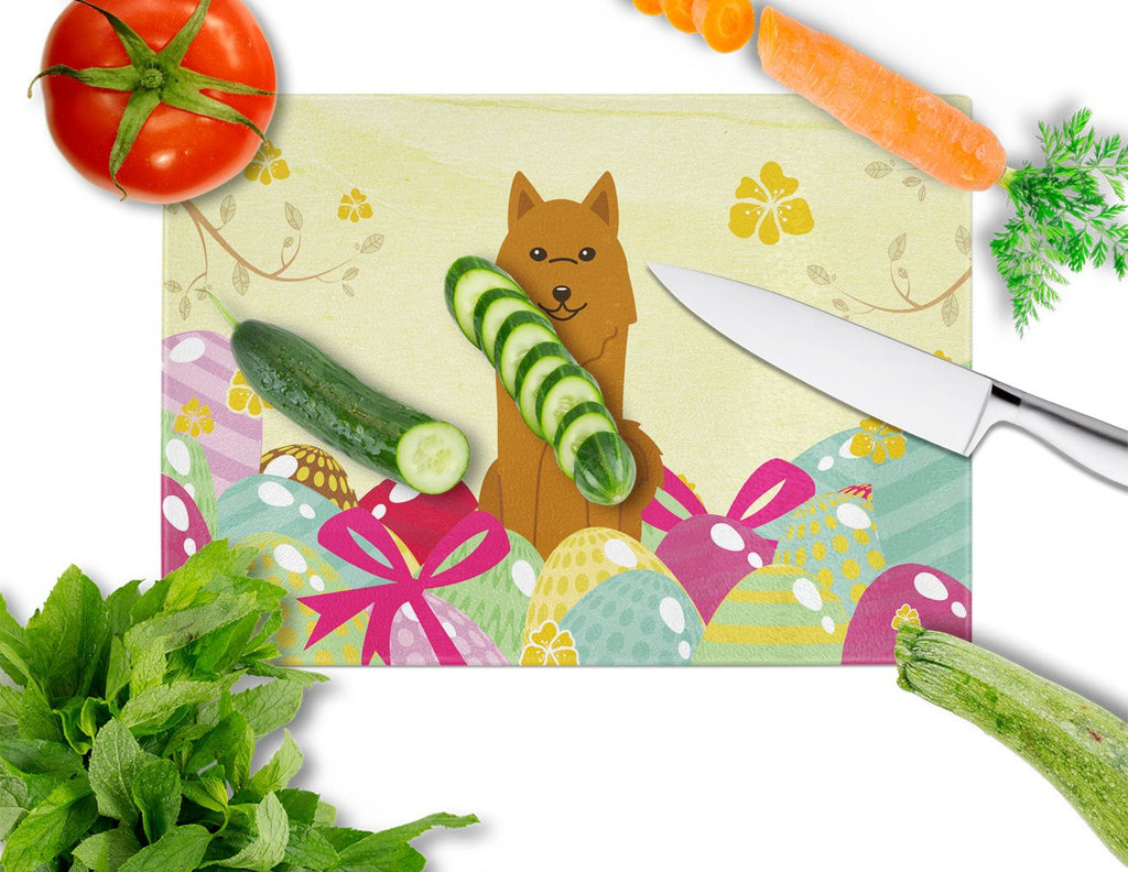 Easter Eggs Karelian Bear Dog Cutting Board Tempered Glass Kitchen Cutting Surface, Heat Resistant Chopping, Non-Slip Feet, Food Prep & Serving
