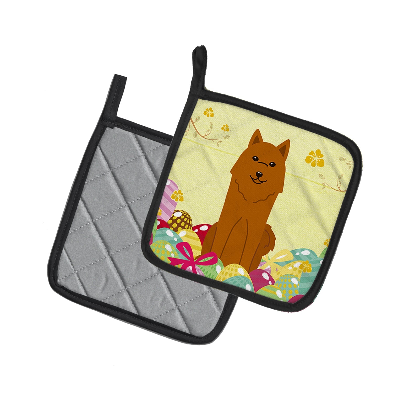 Easter Eggs Karelian Bear Dog Pot Holder Set of 2 Heat Resistant Quilted Hot Pads 7.5 x 7.5 Inch, Insulated Kitchen Trivets for Cooking & Baking