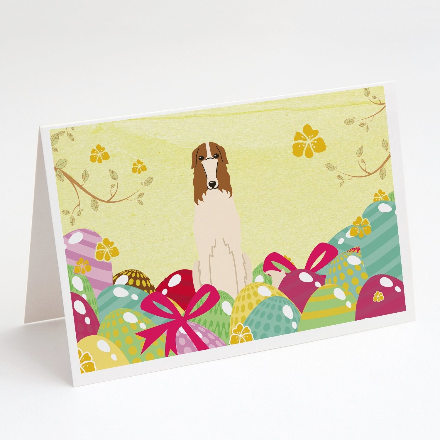 Easter Eggs Borzoi Greeting Cards Pack of 8 Blank Cards with Envelopes Whimsical A7 Size 5x7