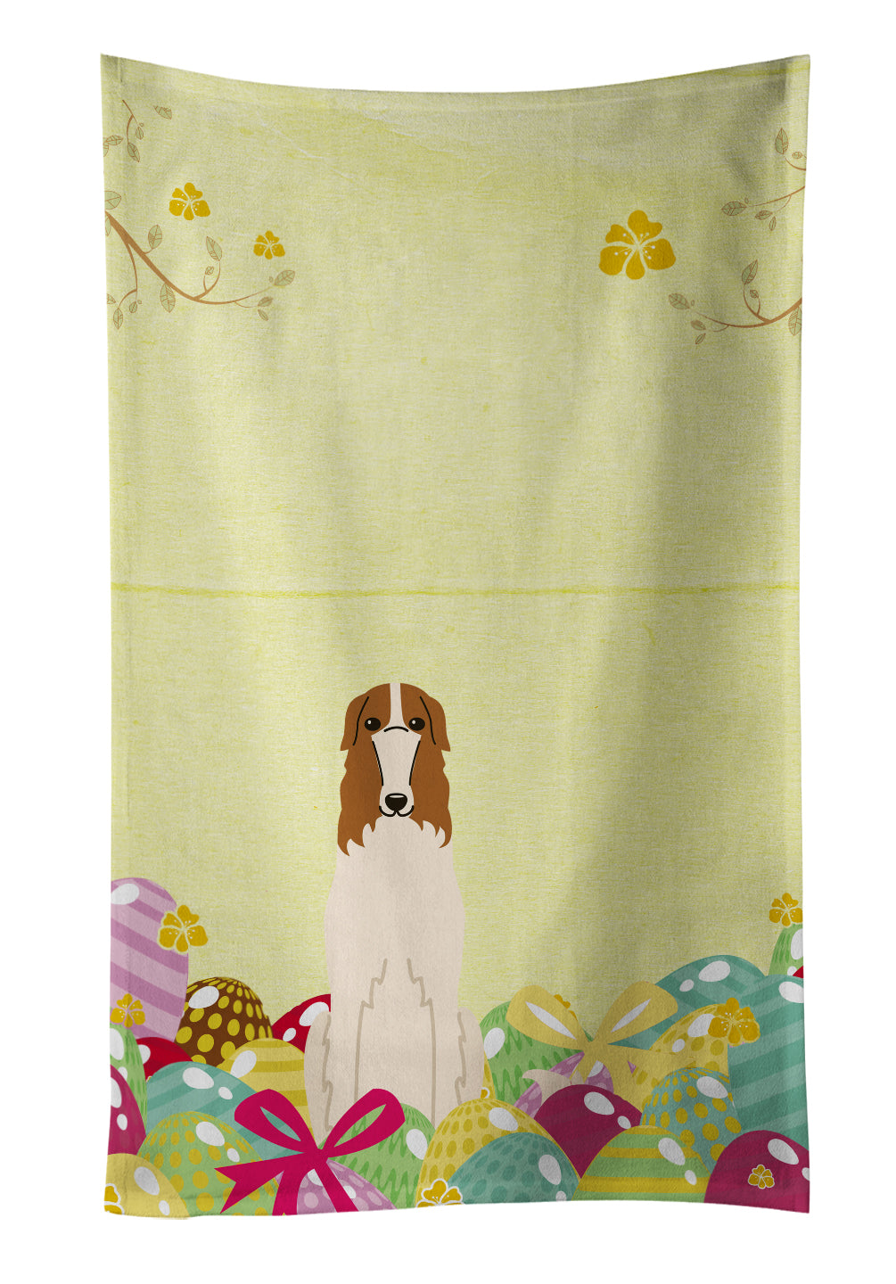 Easter Eggs Borzoi Kitchen Towel Velour Plush Front and Cotton Loop Back Machine Washable