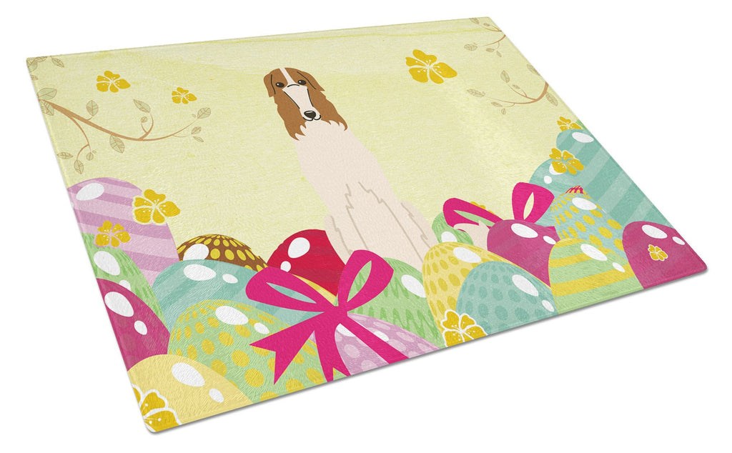 Easter Eggs Borzoi Cutting Board Tempered Glass Kitchen Cutting Surface, Heat Resistant Chopping, Non-Slip Feet, Food Prep & Serving