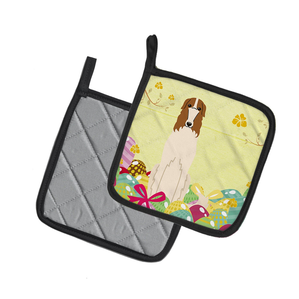 Easter Eggs Borzoi Pot Holder Set of 2 Heat Resistant Quilted Hot Pads 7.5 x 7.5 Inch, Insulated Kitchen Trivets for Cooking & Baking