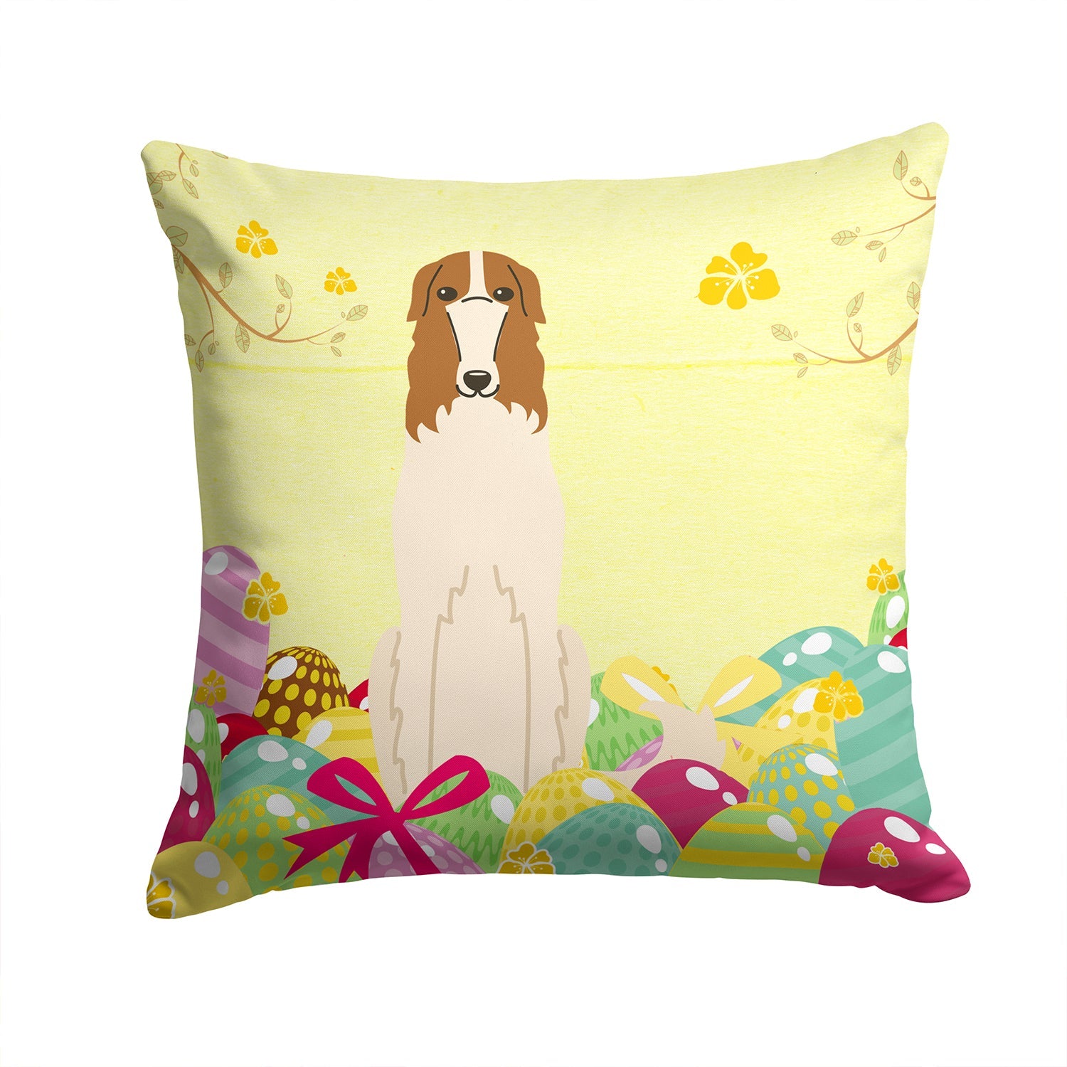 Easter Eggs Borzoi Decorative Throw Pillow 14x14 Indoor Outdoor Accent Cushion, Fabric Cover with Insert for Sofa, Bed, Porch & Living Room