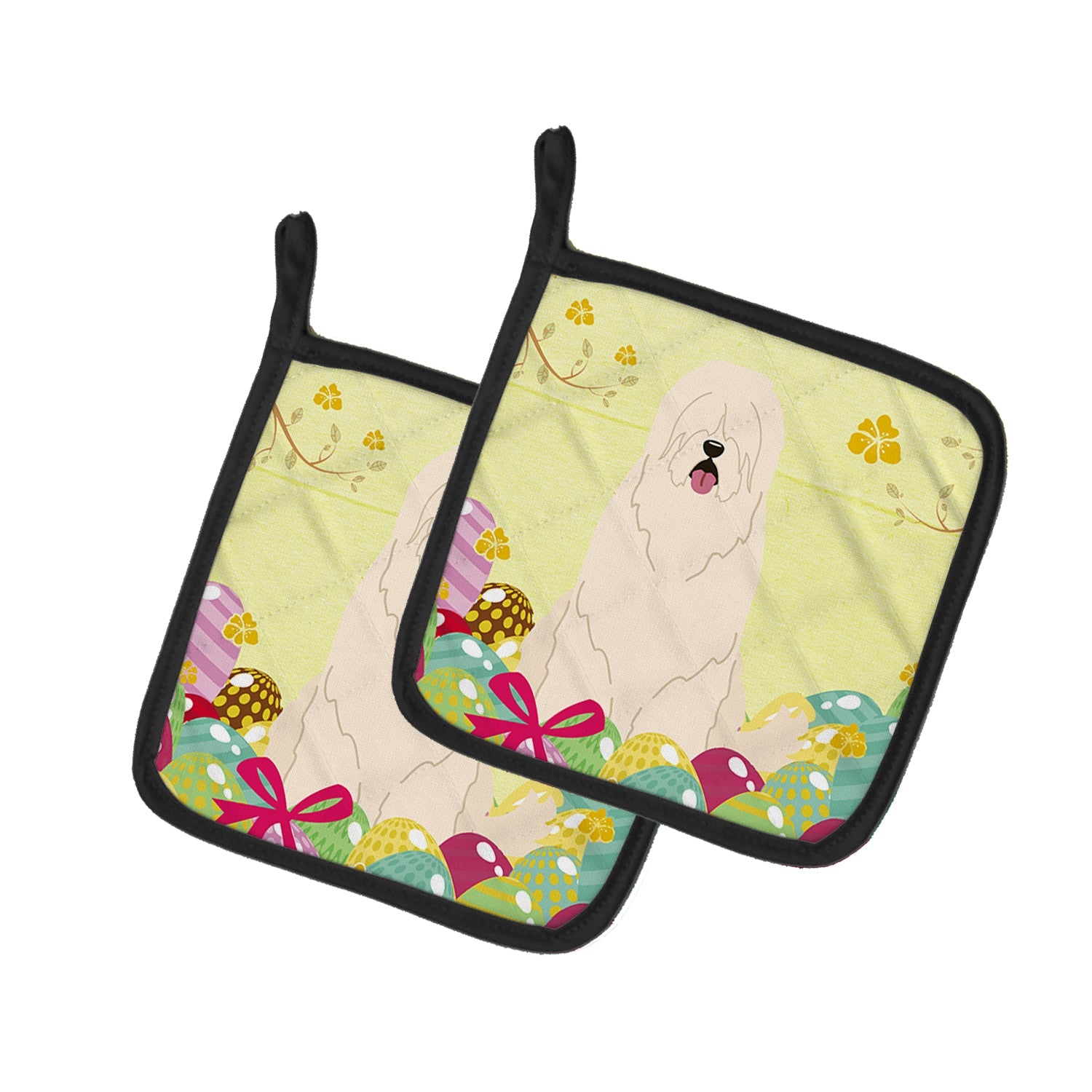 Easter Eggs South Russian Sheepdog Pot Holder Set of 2 Heat Resistant Quilted Hot Pads 7.5 x 7.5 Inch, Insulated Kitchen Trivets for Cooking & Baking