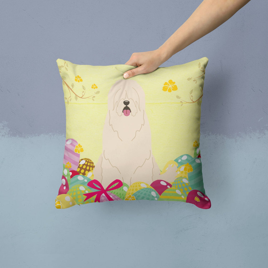 Easter Eggs South Russian Sheepdog Decorative Throw Pillow 14x14 Indoor Outdoor Accent Cushion, Fabric Cover with Insert for Sofa, Bed, Porch & Living Room