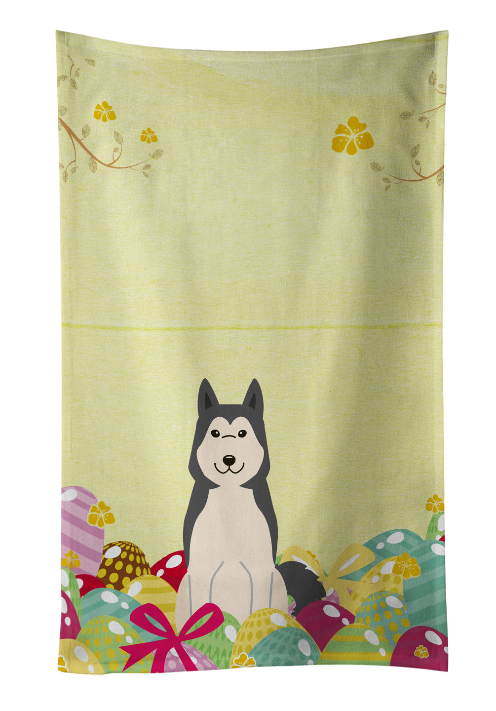 Easter Eggs West Siberian Laika Spitz Kitchen Towel Velour Plush Front and Cotton Loop Back Machine Washable