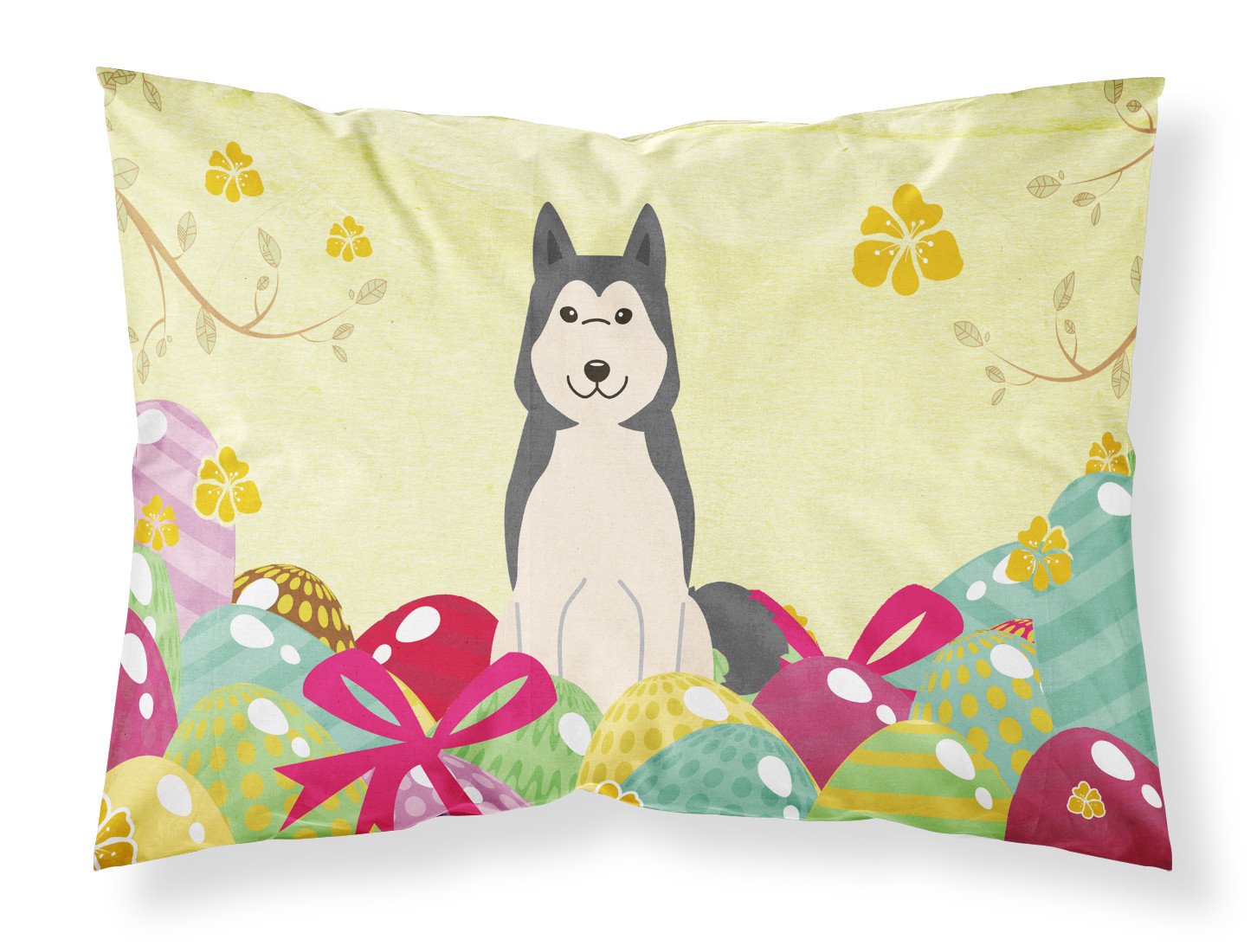 Easter Eggs West Siberian Laika Spitz Standard Pillowcase Lightweight Super Soft Easy Care Decorative Artwork Pillowcase, Standard