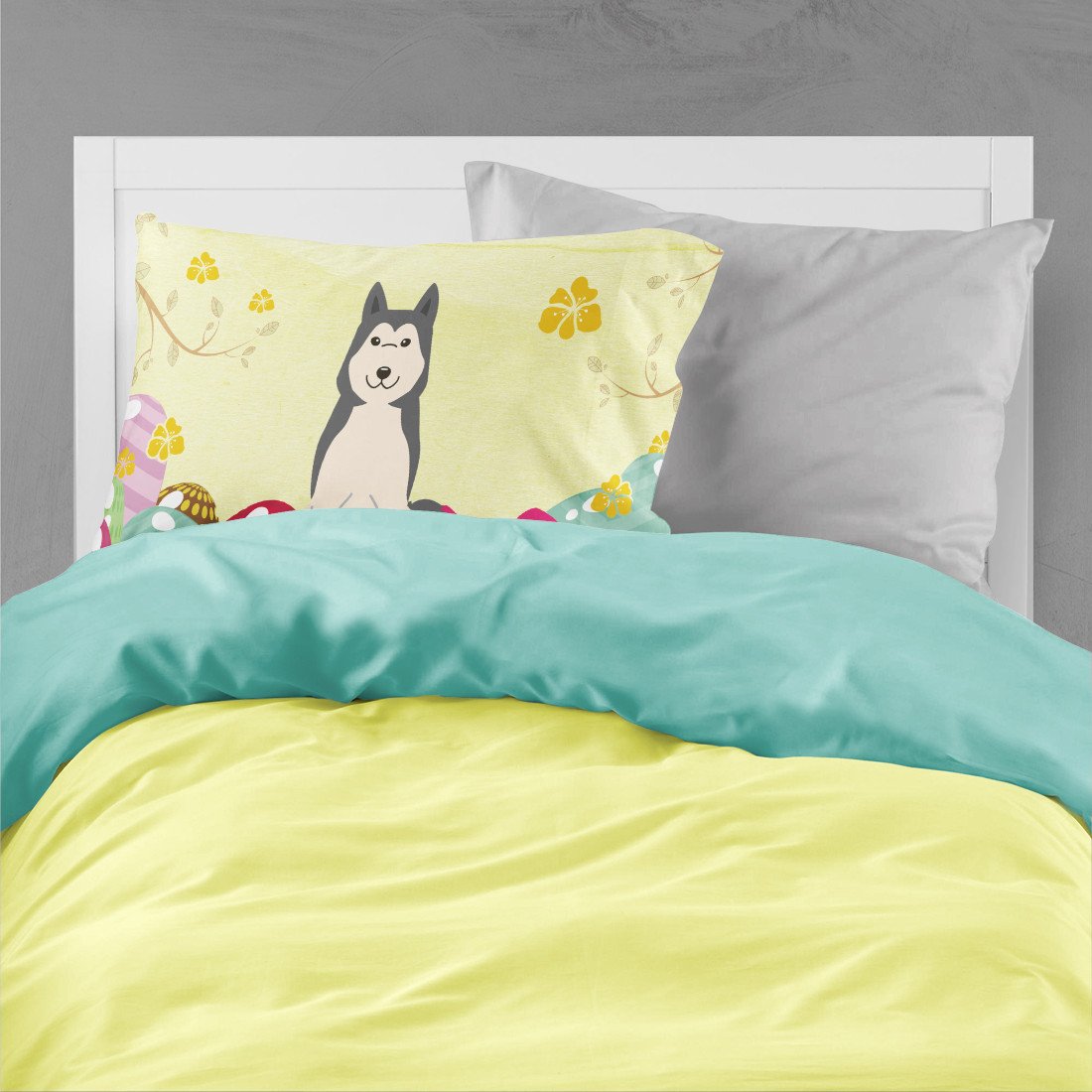 Easter Eggs West Siberian Laika Spitz Standard Pillowcase Lightweight Super Soft Easy Care Decorative Artwork Pillowcase, Standard
