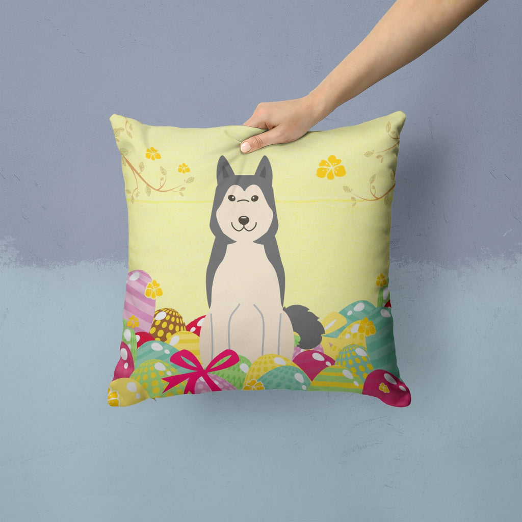 Easter Eggs West Siberian Laika Spitz Decorative Throw Pillow 14x14 Indoor Outdoor Accent Cushion, Fabric Cover with Insert for Sofa, Bed, Porch & Living Room