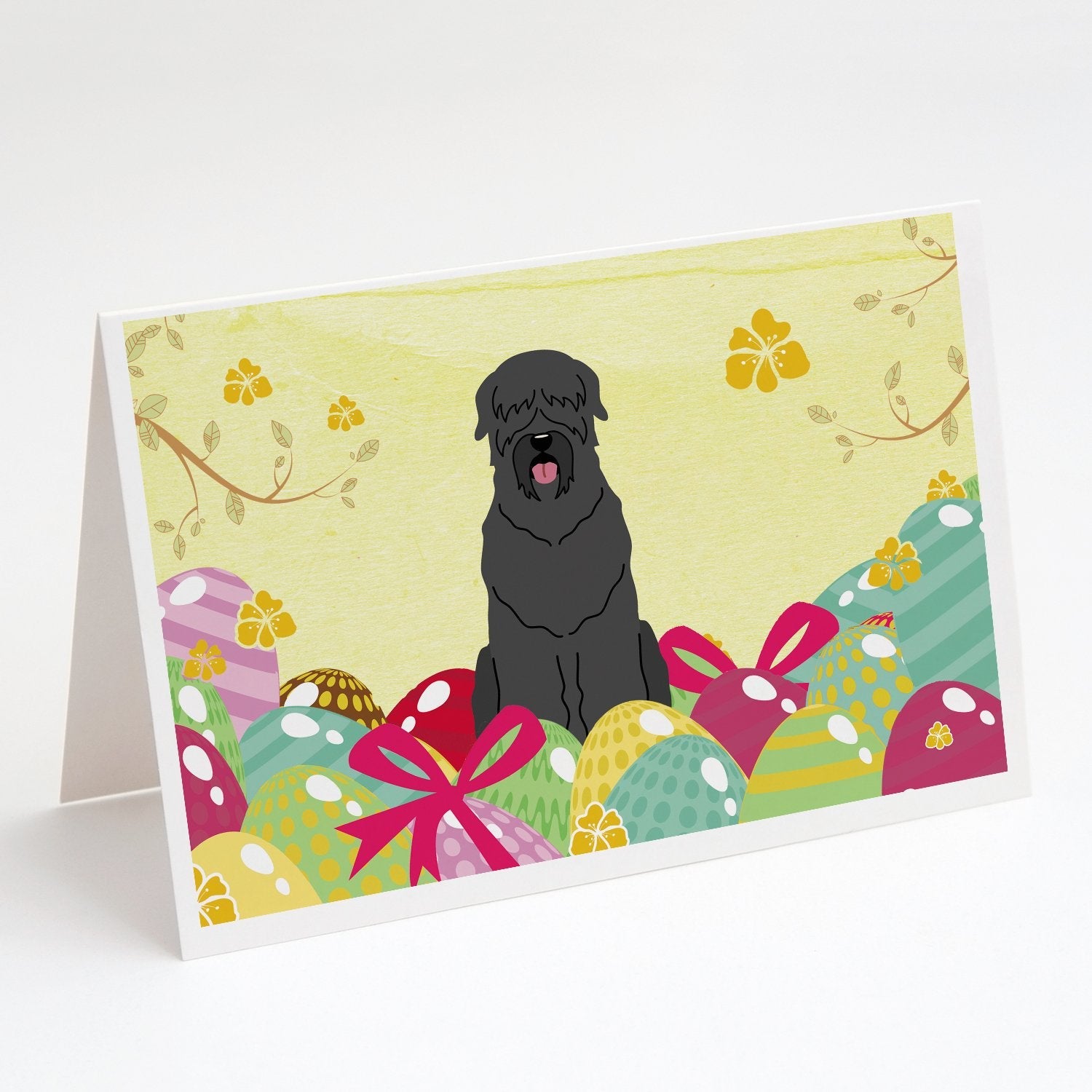 Easter Eggs Black Russian Terrier Greeting Cards Pack of 8 Blank Cards with Envelopes Whimsical A7 Size 5x7