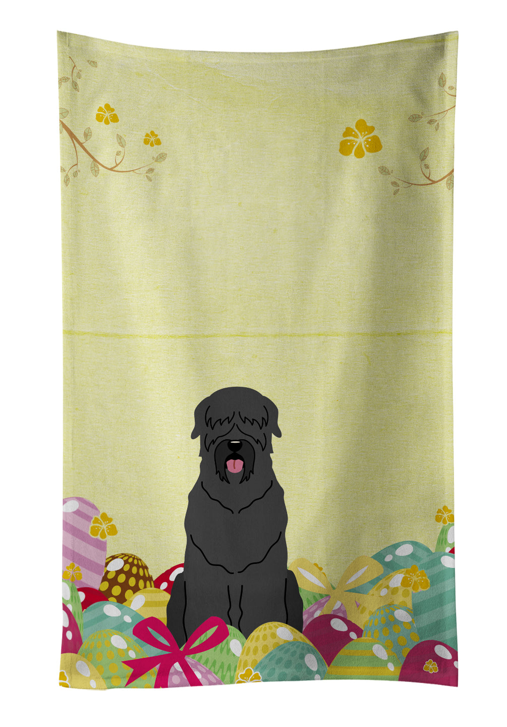 Easter Eggs Black Russian Terrier Kitchen Towel Velour Plush Front and Cotton Loop Back Machine Washable