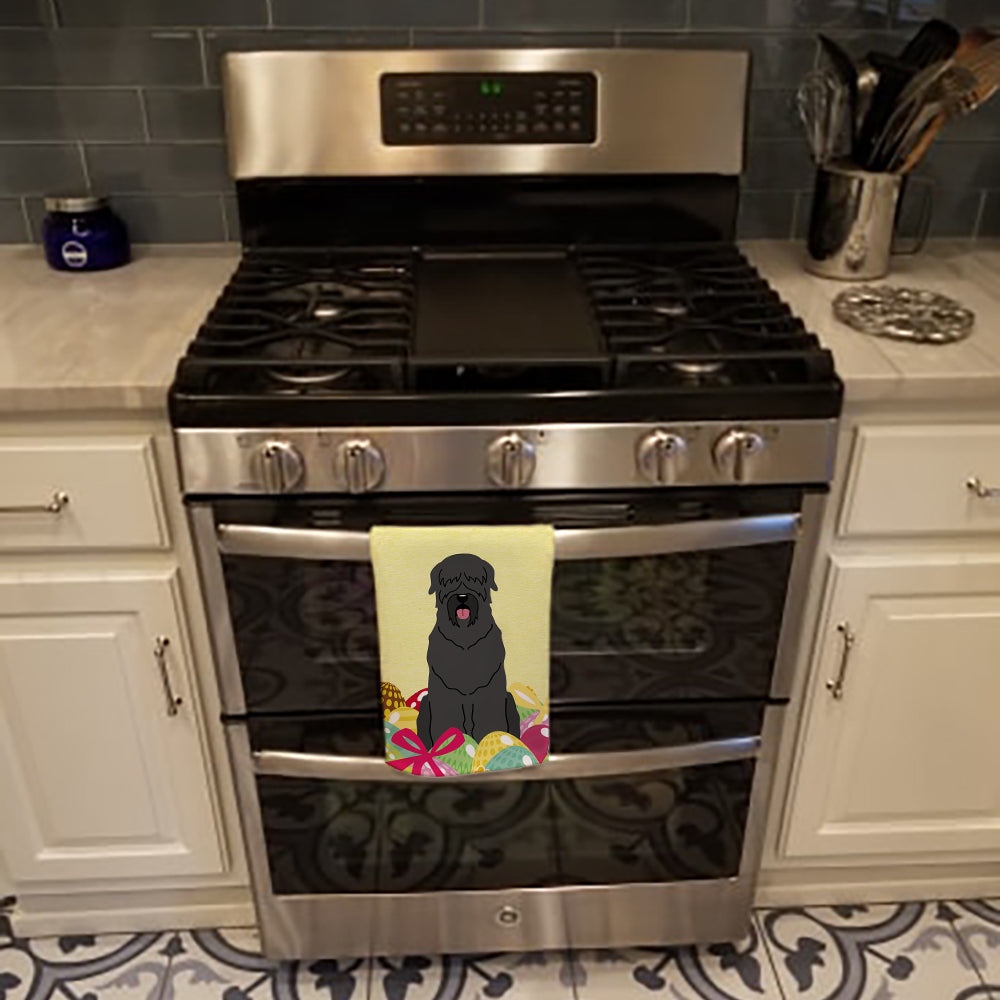 Easter Eggs Black Russian Terrier Kitchen Towel Velour Plush Front and Cotton Loop Back Machine Washable