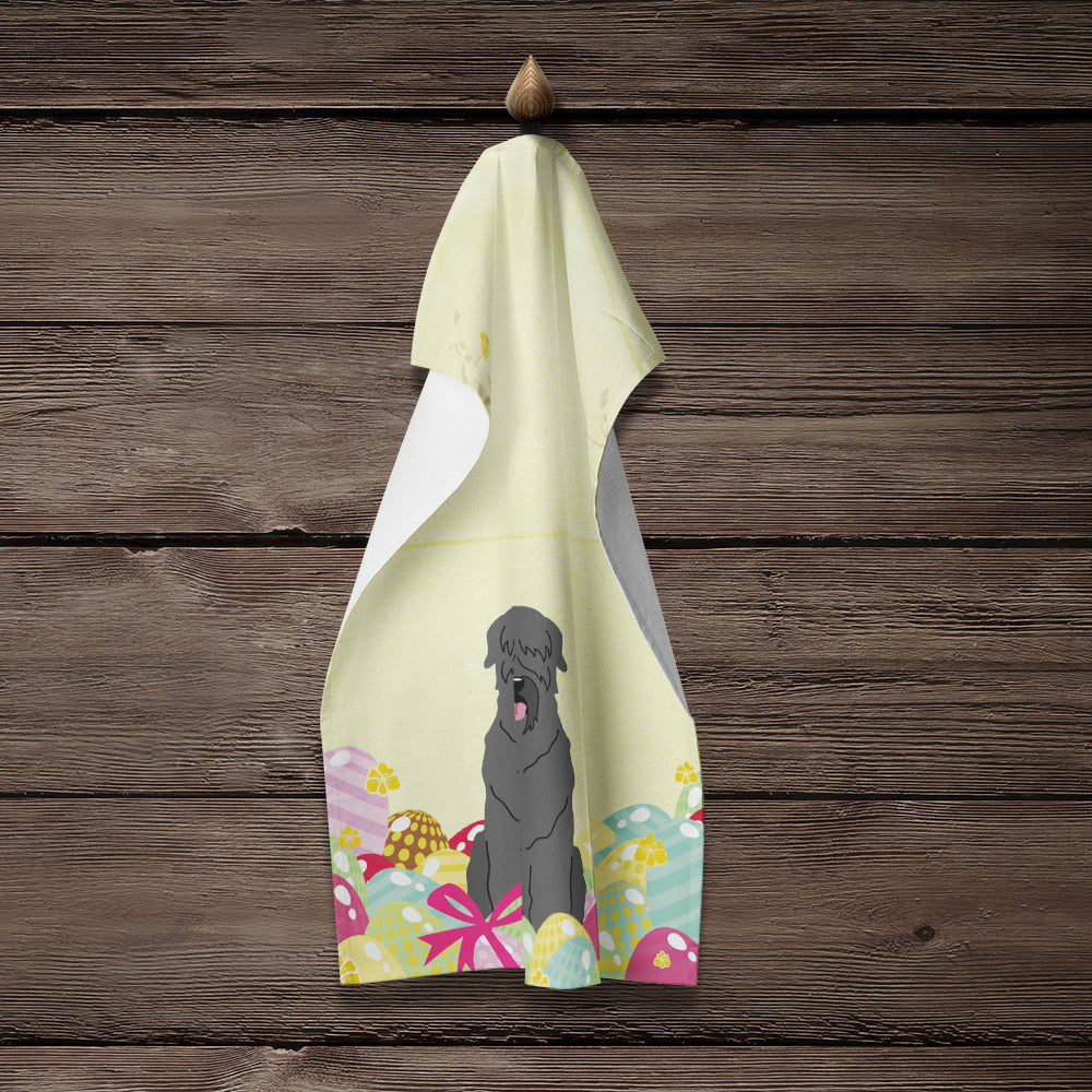 Easter Eggs Black Russian Terrier Kitchen Towel Velour Plush Front and Cotton Loop Back Machine Washable